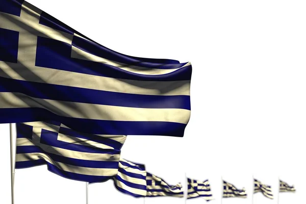 Maravilloso Grecia banderas aisladas colocadas diagonal, ilustración con enfoque selectivo y lugar para su texto - cualquier bandera de vacaciones 3d ilustración — Foto de Stock