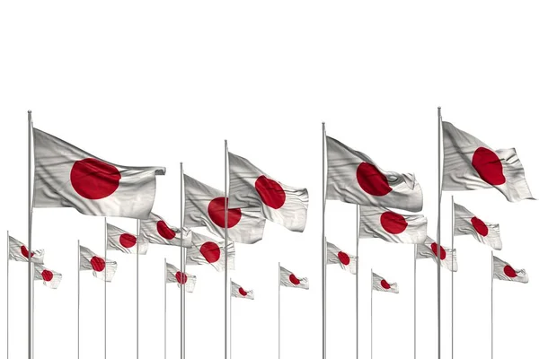 Довольно много японских флагов в ряд изолированы на белом с свободным местом для текста - любой флаг празднования 3d иллюстрации — стоковое фото