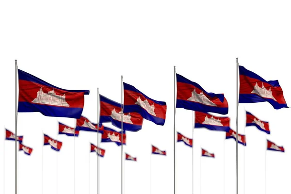 漂亮的柬埔寨孤立的旗帜放在一排与软的焦点和空间为您的内容 - 任何庆祝旗3D插图 — 图库照片