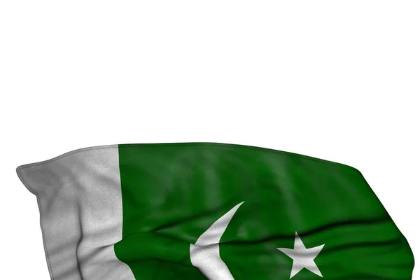 Szép Pakisztán zászló nagy redők feküdt az alján elszigetelt fehér-minden ünnep zászló 3D illusztráció — Stock Fotó