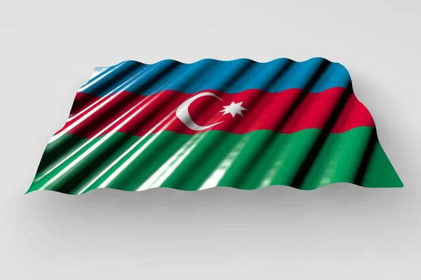 Cute shiny flag of Azerbaijan with large folds lying flat isolated on grey - any celebration flag 3d illustration — Stock Photo, Image