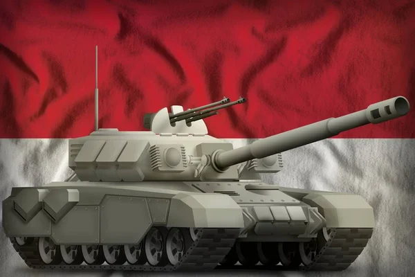 Важкий танк на Національний прапор Індонезії фону. 3D ілюстрація — стокове фото