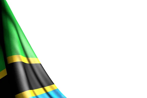 Bonita imagen aislada de la bandera de Tanzania colgando en la esquina - maqueta en blanco con lugar para su contenido - cualquier ilustración fiesta bandera 3d — Foto de Stock