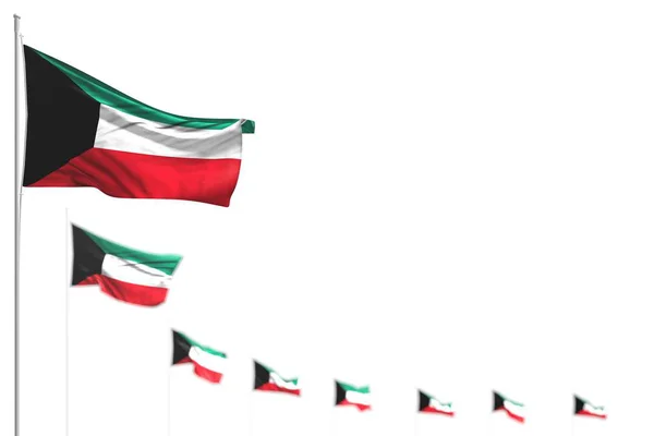 Lindo Kuwait banderas aisladas colocadas diagonal, imagen con enfoque suave y lugar para el contenido - cualquier celebración bandera 3d ilustración —  Fotos de Stock