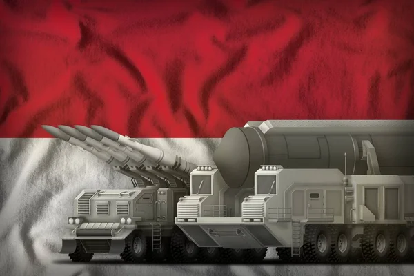 Ινδονησία δυνάμεις πυραύλων έννοια στο φόντο της εθνικής σημαίας. Εικονογράφηση 3D — Φωτογραφία Αρχείου
