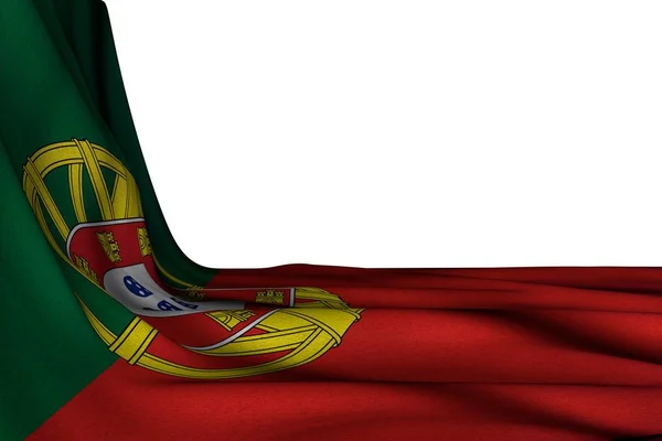 Meraviglioso isolato mockup della bandiera del Portogallo appeso diagonale sul bianco con luogo vuoto per il contenuto - qualsiasi bandiera festa 3d illustrazione — Foto Stock