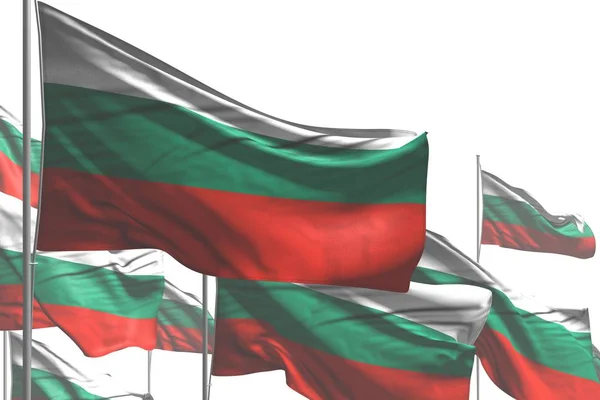 Hermosa muchas banderas de Bulgaria son onda aislada en blanco - cualquier ocasión bandera 3d ilustración —  Fotos de Stock