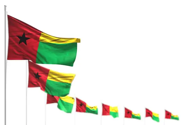 Pretty Guinea-Bissau isolated flags placed diagonal, illustration with bokeh and place for your text - any holiday flag 3d illustration — Stockfoto