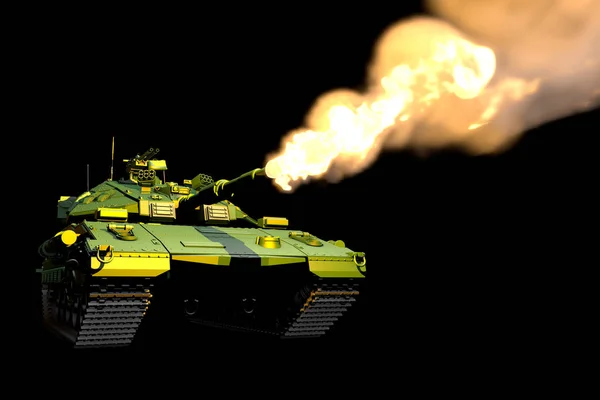 Militär 3d Illustration av isolerad grön camo tung tank med fiktiv design i krig, mycket detaljerade veteraner dag koncept på svart — Stockfoto