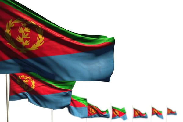 Mooie Eritrea geïsoleerde vlaggen geplaatst diagonaal, beeld met bokeh en plaats voor uw inhoud - elke feestvlag 3d illustratie — Stockfoto