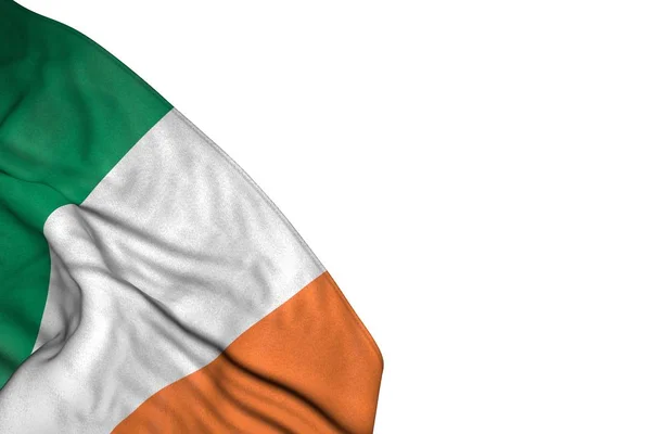 Милый флаг Ирландии с большими складками лежал в левом нижнем углу изолированы на белом - любой праздник флаг 3d иллюстрации — стоковое фото