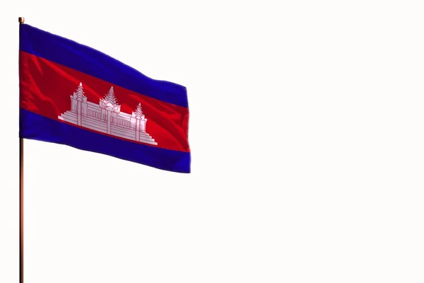 Fluttering Cambodia isolated flag on white background, mockup with the space for your content. — Stock Photo, Image