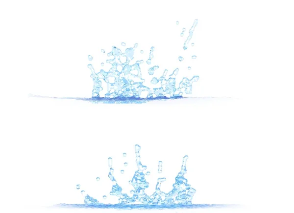 3d 插图的两面视图漂亮的水飞溅 - 模型隔离在白色上,用于任何目的 — 图库照片