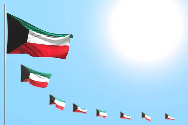 Красивые многие флаги Кувейта размещены диагональ с выборочным фокусом и бесплатное место для текста - любой праздник флаг 3d иллюстрации — стоковое фото
