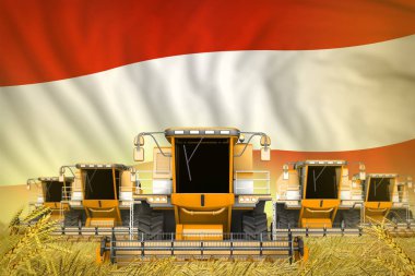 Çavdar tarlasındaki hasatları Avusturya bayrağıyla birleştiren birçok sarı tarımın endüstriyel 3D çizimi - ön manzara, açlık kavramını durdurun