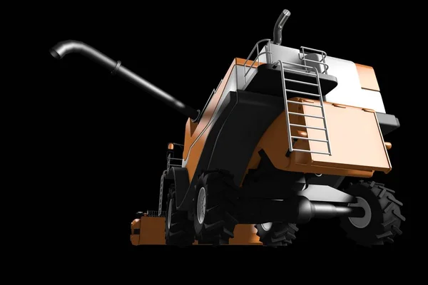 Industrial 3D illustration of large cg orange grain agricultural harvester with grain pipe detached side view isolated on black — ストック写真