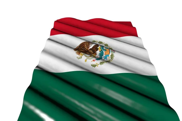 Vacker glänsande flagga Mexiko med stora veck låg isolerad på vit, perspektiv vy - någon firande flagga 3d illustration — Stockfoto