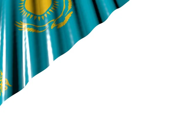 nice shiny flag of Kazakhstan with large folds lying flat in left top corner isolated on white - any celebration flag 3d illustration