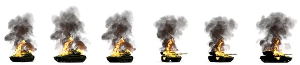 Wojskowy 3d Ilustracja dla nowoczesnej koncepcji czołgów - izolowany zbiornik kamuflażu leśnego wysokiej rozdzielczości o konstrukcji, który nie istnieje w ogniu zniszczony na białym — Zdjęcie stockowe