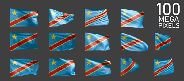 14 varie immagini di Repubblica Democratica del Congo bandiera isolata su sfondo grigio - Illustrazione 3D di oggetto — Foto Stock