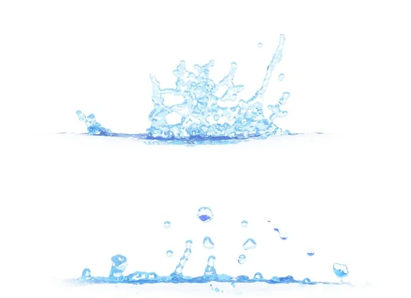 Ilustração 3D de 2 vistas laterais do belo respingo de água - mockup isolado em branco, criativo ainda — Fotografia de Stock
