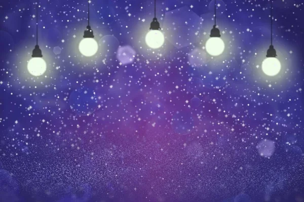 Bonito brilhante brilho luzes desfocado lâmpadas bokeh fundo abstrato com faíscas voar, festival mockup textura com espaço em branco para o seu conteúdo — Fotografia de Stock