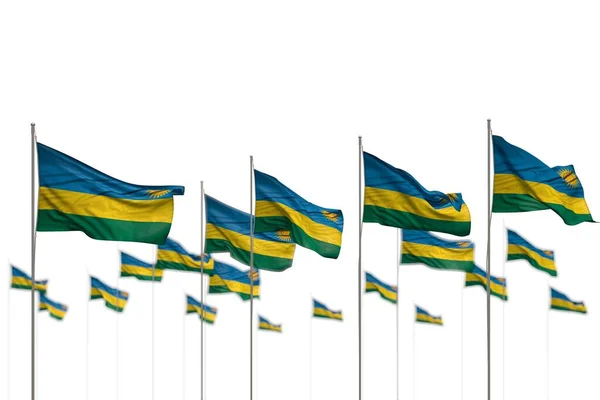 Güzel Rwanda seçici odak ve metin için yer ile sıra dizilmiş bayrakları izole etti - herhangi bir olay 3d illüstrasyon işareti — Stok fotoğraf
