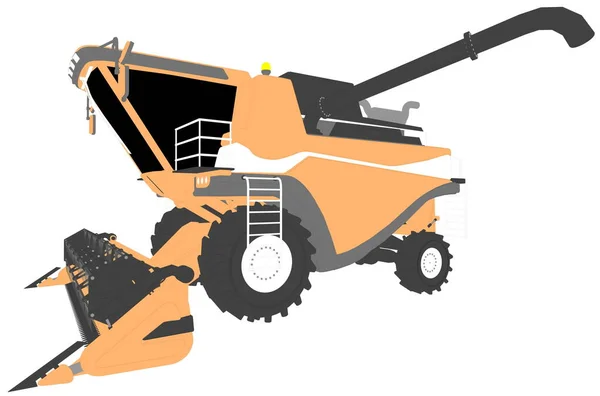 Cartoon gekleurde 3D model van gele tarwe combineren Harvester met graan pijp op wit, illustraties voor voedselproductie-industriële 3D-illustratie — Stockfoto