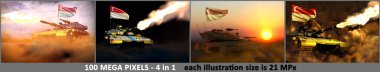 Singapur ordu konsepti - 4 yüksek çözünürlüklü modern tank tasarımı ile Singapur bayrağı, askeri 3d Illustration