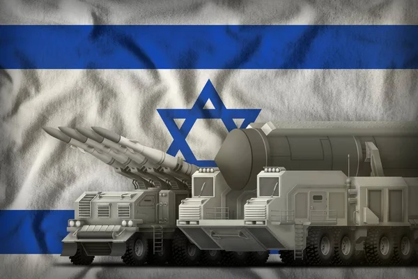 Israel concepto de tropas cohete en el fondo de la bandera nacional. Ilustración 3d — Foto de Stock