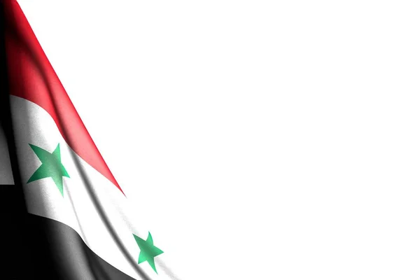 Söt isolerad bild av syriska Arabrepubliken flaggan hänger diagonal - mockup på vitt med utrymme för ditt innehåll - något tillfälle flagga 3D-illustration — Stockfoto