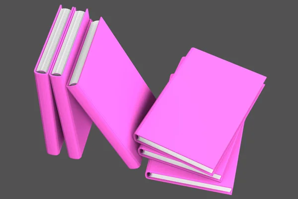 Egyszerű nagyon részletes halom lila könyvek zárt, iskolai koncepció elszigetelt szürke háttér - 3d illusztráció tárgy — Stock Fotó