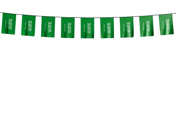 Carino molte bandiere o striscioni dell'Arabia Saudita appesi sulla stringa isolata sul bianco - qualsiasi bandiera festa 3d illustrazione — Foto Stock