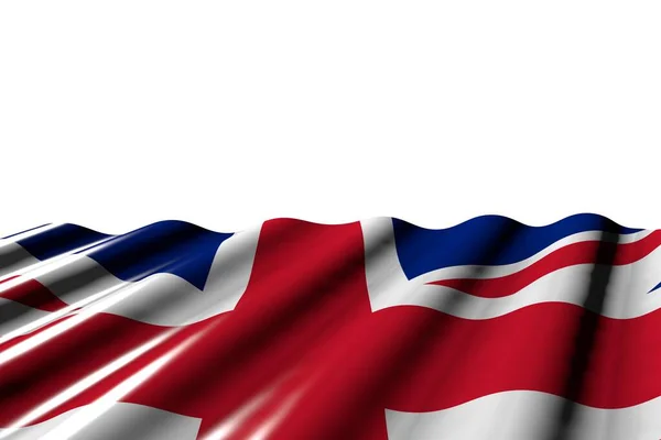 Csinos fényes zászló Egyesült Királyság (Uk) nagy redők feküdnek az alján elszigetelt fehér - minden alkalommal zászló 3d illusztráció — Stock Fotó