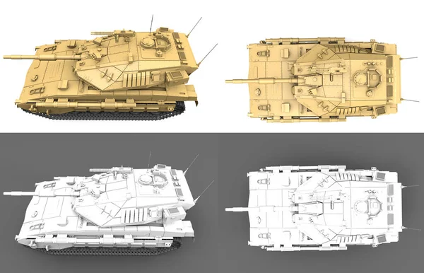 Camuflagem do deserto e tanques pesados cinza claro com design não existente isolado, muito alta resolução honra ao conceito heróis - ilustração 3D militar — Fotografia de Stock