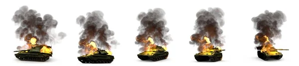 Wojskowy 3d Ilustracja dla militarnej koncepcji - izolowane wysokiej szczegółowości kamuflaż leśny ciężki czołg z nieistniejącym projektem na ogień powalony na białym — Zdjęcie stockowe