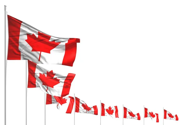 Beau beaucoup de drapeaux du Canada placés en diagonale isolé sur blanc avec de la place pour votre texte - tout drapeau de célébration illustration 3D — Photo