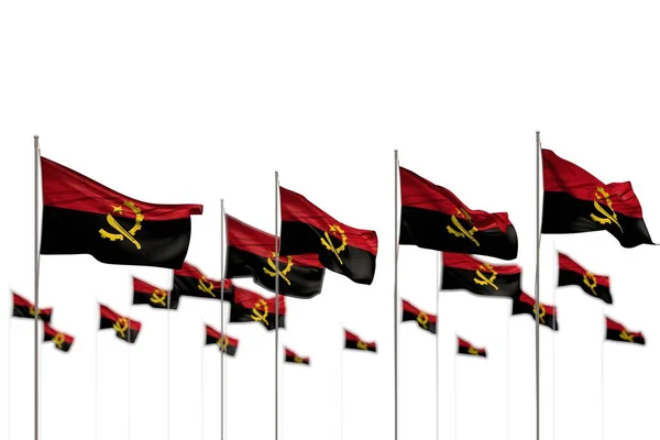 美丽的安哥拉孤立的国旗排成一排，上面印有bokeh和内容位置- -任何假日标志3D插图 — 图库照片