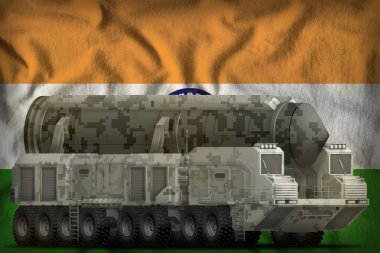Kıtalararası balistik füze ve Hindistan ulusal bayrağında kamuflaj. 3d Görüntü
