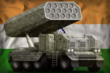 roket topçuları, füze fırlatıcı ve Hindistan ulusal bayrağında gri kamuflajlı. 3d Görüntü