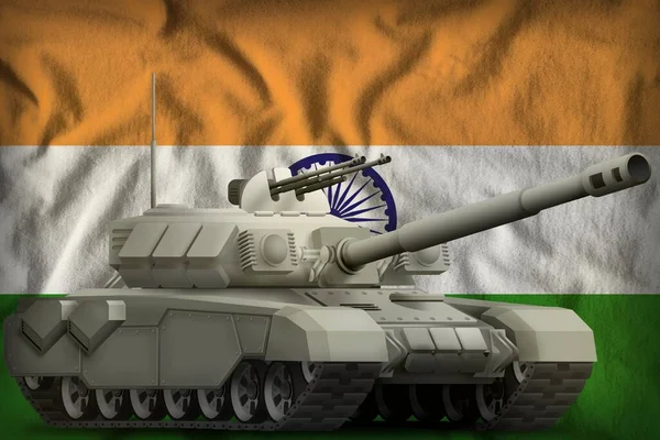 印度国旗背景上的重型坦克。 3d说明 — 图库照片
