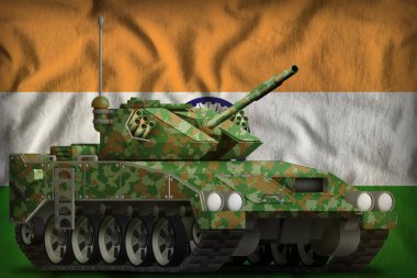Hindistan ulusal bayrak arka planında yaz kamuflajı olan hafif tank aparatı. 3d Görüntü