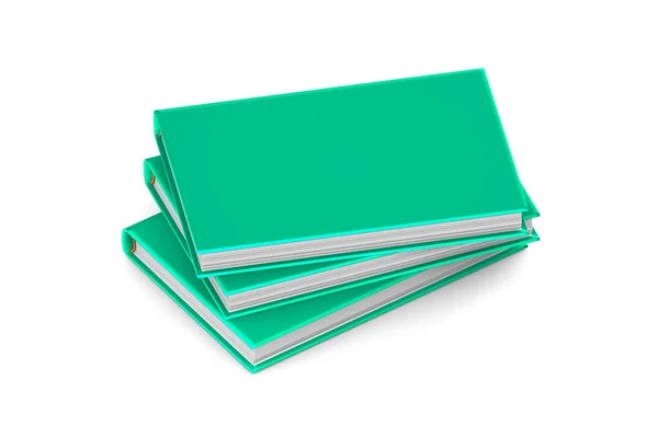 漂亮的详细堆3本绿色书籍，闭合，白色背景上孤立的知识符号-对象3D插图 — 图库照片