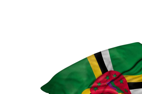 Nice Dominica flag with large folds lying flat in bottom right corner isolated on white - any occasion flag 3d illustration — ストック写真