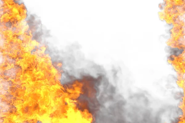 Ilustración en 3D de fuego del misterioso marco de lava en llamas aislado sobre fondo blanco: la parte superior e inferior están vacías, las líneas de fuego de los lados izquierdo y derecho — Foto de Stock