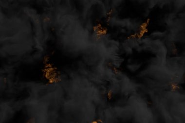 Ateşli büyülü şömine arka planında ağır duman - 3D resim ateşle