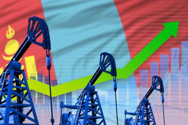 Moğolistan bayrağının arka planında büyüyen grafik - Moğolistan petrol endüstrisi veya pazar konseptinin endüstriyel çizimi. 3d Görüntü
