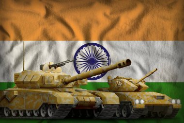 Hindistan tankları ulusal bayrak arka planında konsept oluşturuyor. 3d Görüntü