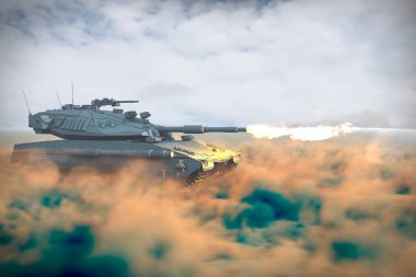 Tankın var olmayan 3D askeri tasarımı çöl çekimlerine saldırıyor, yüksek çözünürlüklü tank dövüşü konsepti
