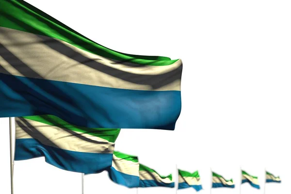 Güzel Sierra Leone çapraz yerleştirilmiş bayraklar, Bokeh ile fotoğraf ve metin için yer - herhangi bir kutlama bayrağı 3d illüstrasyonu — Stok fotoğraf